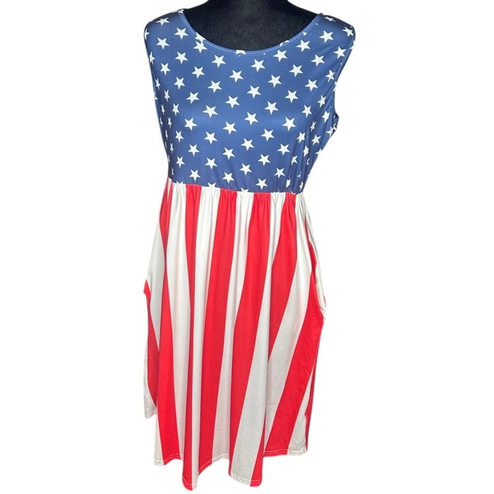 NWOT Spadehill Patriotic Flag tank dress star pattern bodice striped skirt
